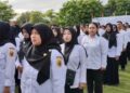 UPACARA: Pegawai Pemerintah dengan Perjanjian Kerja (PPPK) Pemerintah Kabupaten Pati mengikuti upacara di kawasan Alun-Alun Simpang Lima pada Jumat, 24 Juli 2026. (dok for Lingkarjateng.id)