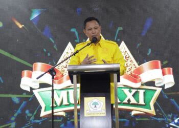 Ketua DPD II Partai Golkar Kabupaten Wonosobo, Imam Teguh, menyampaikan sambutan usai menerima mandat baru dalam acara Musyawarah Daerah (Musda) yang digelar di Horison Inn Alaska Kota Semarang, Jumat, 24 Juli 2026. (dok for Lingkarjateng.id)