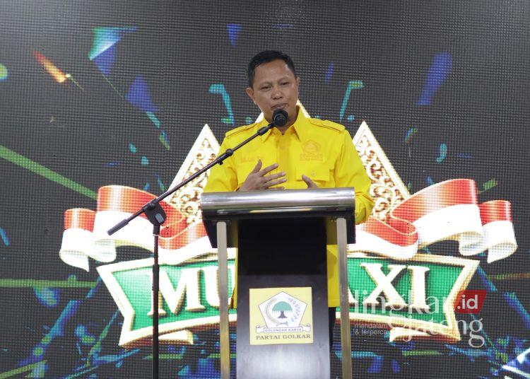 Ketua DPD II Partai Golkar Kabupaten Wonosobo, Imam Teguh, menyampaikan sambutan usai menerima mandat baru dalam acara Musyawarah Daerah (Musda) yang digelar di Horison Inn Alaska Kota Semarang, Jumat, 24 Juli 2026. (dok for Lingkarjateng.id)