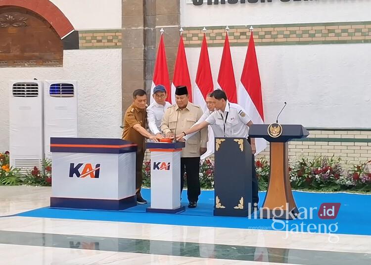 Presiden RI Prabowo Subianto saat meresmikan revitalisasi Cagar Budaya Stasiun Semarang Tawang di Kota Semarang pada Kamis, 30 Juli 2026. (Rizky Syahrul Al-Fath/Lingkarjateng.id)
