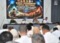Plt Bupati Pekalongan Sukirman bersama unsur Forkopimda, kepala OPD, camat, dan pemangku kepentingan lainnya saat mengikuti Rapat Koordinasi Lintas Sektoral Antisipasi Kebakaran Hutan dan Lahan di Aula Setia Polres Pekalongan, Rabu, 15 Juli 2026. (Fahri Akbar/Lingkarjateng.id) 