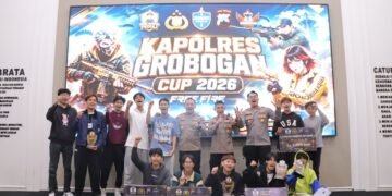 Kapolres Grobogan Cup Free Fire Tahun 2026 yang digelar di Aula Jananuraga Polres Grobogan, Rabu (12/8/2026). Foto : Ahmad Abror/Lingkar