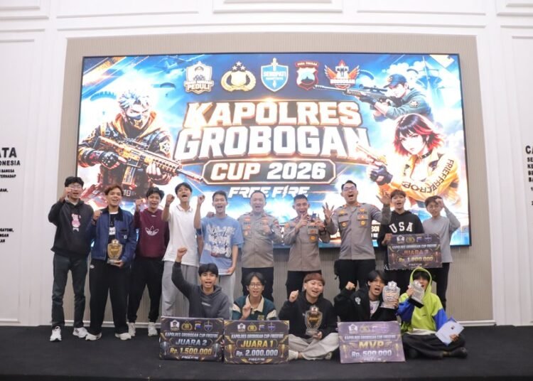 Kapolres Grobogan Cup Free Fire Tahun 2026 yang digelar di Aula Jananuraga Polres Grobogan, Rabu (12/8/2026). Foto : Ahmad Abror/Lingkar
