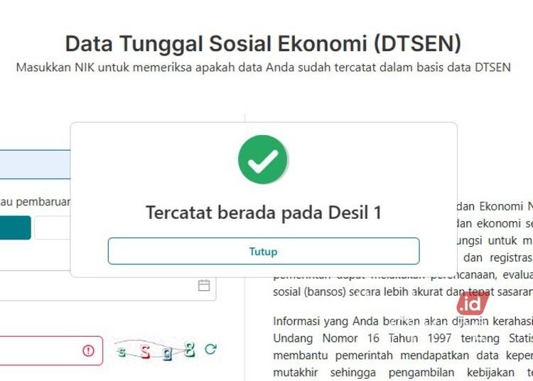 Cara Cek Desil DTSEN 2026 Lewat dtsen-form.bps.go.id Pakai NIK 25 Tangkapan layar laman cek desil di dtsen-form.bps.go.id. (Lingkarjateng.id)
