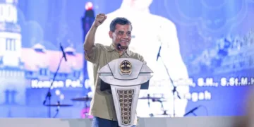 Gubernur Jawa Tengah, Ahmad Luthfi, memberi sambutan dalam Harmony of Java 2026 di Pusat Rekreasi dan Promosi Pembangunan (PRPP) Jawa Tengah, Sabtu malam, 22 Agustus 2026. (Humas Pemprov Jateng/Lingkarjateng.id)