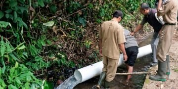 Kekeringan di Petungkon, DKPP Pekalongan Pastikan Irigasi Segera Direalisasikan 10 Petugas memantau kondisi dan hasil pemanfaatan irigasi perpipaan di Desa Depok, Kecamatan Lebakbarang, Kabupaten Pekalongan. (Fahri Akbar/Lingkarjateng.id)