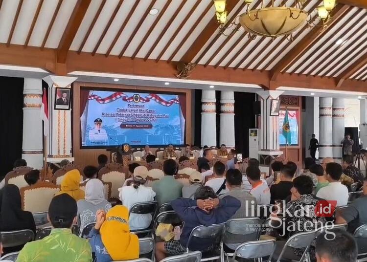 Pertemuan tindak lanjut aksi damai Asosiasi Peternak Unggas di Pendopo Kabupaten Pati, Selasa, 11 Agustus 2026. (Lingkarjateng Group Network/Lingkarjateng.id)
