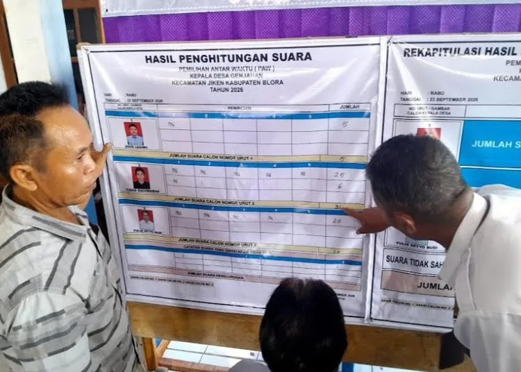 Suasana penghitungan suara pilkades penggantian antarwaktu di Desa Genjahan, Kecamatan Jiken, Kabupaten Blora, Rabu, 23 September 2026. (Eko Wicaksono/Lingkarjateng.id)