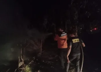Tim pemadam kebakaran berupaya memadamkan api yang membakar kandang ayam di Dukuh Ngronggah, Desa Sempu, Kecamatan Kunduran, Kabupaten Blora, Selasa, 8 September 2026 malam. (dok for Lingkarjateng.id)