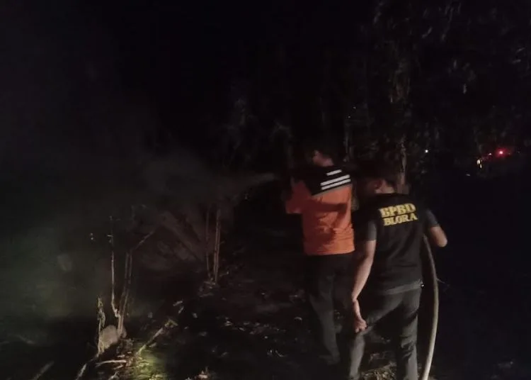 Tim pemadam kebakaran berupaya memadamkan api yang membakar kandang ayam di Dukuh Ngronggah, Desa Sempu, Kecamatan Kunduran, Kabupaten Blora, Selasa, 8 September 2026 malam. (dok for Lingkarjateng.id)