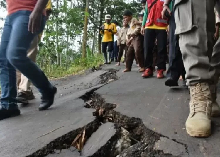 Lokasi tanah amblas di Desa Jolosekti, Kecamatan Tulis, Kabupaten Batang pada 2020 lalu. (Antara)