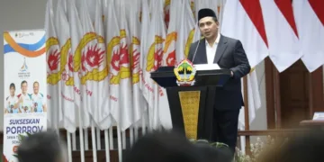 Wakil Gubernur Jateng Taj Yasin Maimoen dalam acara Chef de Mission Meeting Porprov Jawa Tengah XVII di Gradhika Bhakti Praja, Semarang, Jumat, 2 Oktober 2026. (Humas Pemprov Jateng)