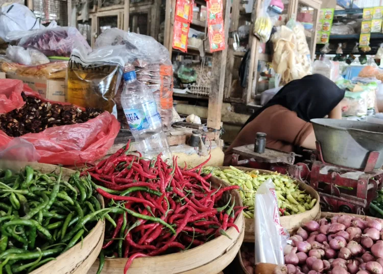 Pedagang cabai di pasar Sidomakmur, Kabupaten Blora. Foto : Eko Wicaksono/Lingkar