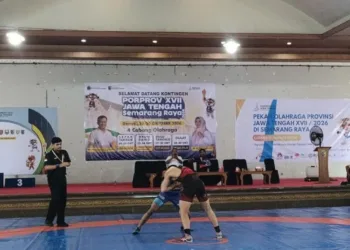 Pertandingan gulat Pekan Olahraga Provinsi Jawa Tengah yang digelar di Kabupaten Demak, Kamis, 29 Oktober 2026. (Ahmad Abror/Lingkarjateng.id)