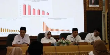 Ketua Tim Percepatan Penurunan Stunting (TPPS) Blora, Sri Setyorini atau Bude Rini dalam Rapat Koordinasi Percepatan Pencegahan dan Penurunan Stunting di Sekretariat Daerah Blora, Kamis, 22 Oktober 2026. (Eko Wicaksono/Lingkarjateng.id)