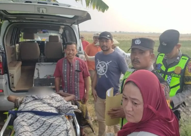 Petugas dari Polsek Mijen saat mengamankan lansia yang meninggal dunia di tepi jalan persawahan Dukuh Gebangsewu, Desa Bantengmati, Kecamatan Mijen, Minggu, 11 Oktober 2026 sore. (Dok. Pribadi/Lingkarjateng.id)